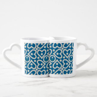 Pretty Daisy Chains on Blue, Lovers' Nesting Mugs Couple Mugs