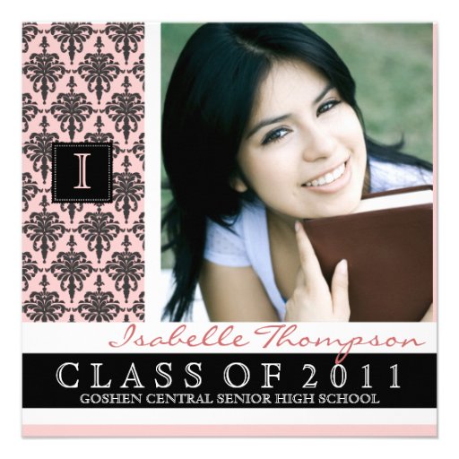 Pretty Damask Graduation Announcement Monogram