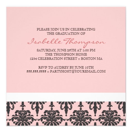 Pretty Damask Graduation Announcement Monogram