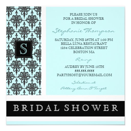 Pretty Damask Monogram Bridal Shower Invitation