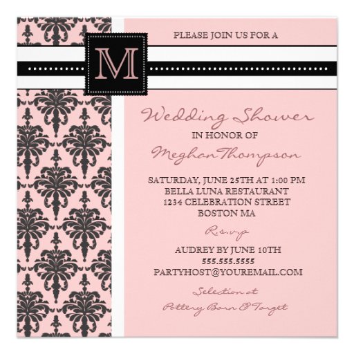 Pretty Damask Monogram Bridal Shower Invitation