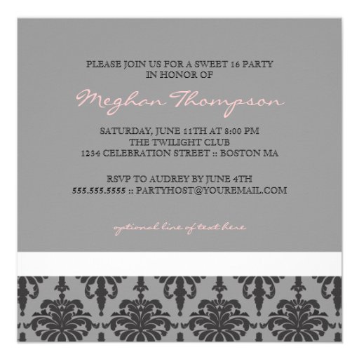 Pretty Damask Monogram Sweet 16 Party Invitation