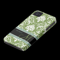 Pretty Dark Olive Green & white damask w/ monogram casemate cases