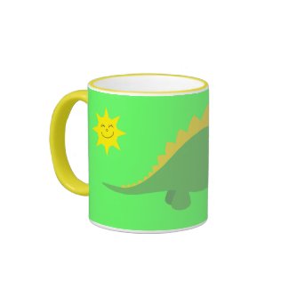 Pretty Dinosaur Butterfly & Sun Green & Yellow Mug mug