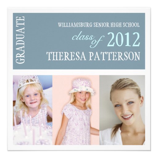 Pretty Dusty Blue Photo Collage Graduation Party Personalized Invites