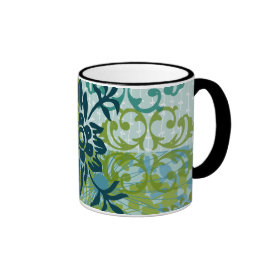 Pretty Elegant Blue Green Floral Damask Pattern Coffee Mug