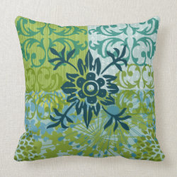 Pretty Elegant Blue Green Floral Damask Pattern Pillows