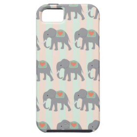 Pretty Elephants Coral Peach Mint Green Striped iPhone 5 Case