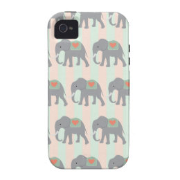 Pretty Elephants Coral Peach Mint Green Striped iPhone 4/4S Case