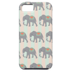 Pretty Elephants Coral Peach Mint Green Striped iPhone 5 Covers