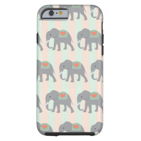 Pretty Elephants Coral Peach Mint Green Striped iPhone 6 Case