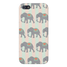 Pretty Elephants Coral Peach Mint Green Striped iPhone 5 Case