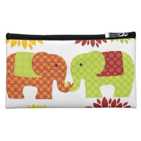 Pretty Elephants in Love Holding Trunks Flowers Cosmetic Bags