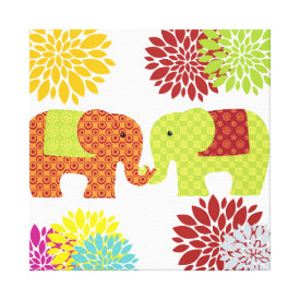 Pretty Elephants in Love Holding Trunks Flowers Gallery Wrapped Canvas