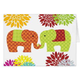 Pretty Elephants in Love Holding Trunks Flowers Card