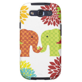 Pretty Elephants in Love Holding Trunks Flowers Galaxy S3 Cases