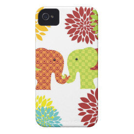 Pretty Elephants in Love Holding Trunks Flowers iPhone 4 Case-Mate Case