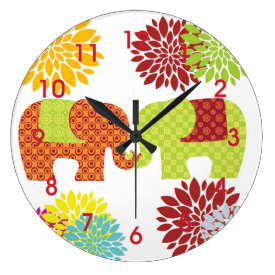 Pretty Elephants in Love Holding Trunks Flowers Clock