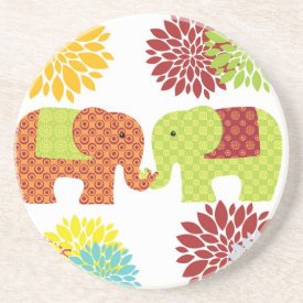 Pretty Elephants in Love Holding Trunks Flowers Coasters