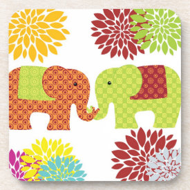 Pretty Elephants in Love Holding Trunks Flowers Drink Coaster