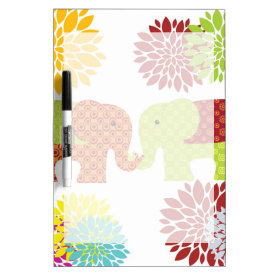 Pretty Elephants in Love Holding Trunks Flowers Dry-Erase Whiteboard
