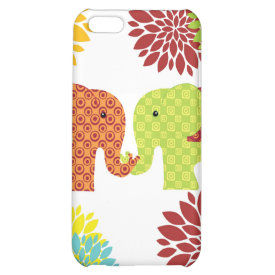 Pretty Elephants in Love Holding Trunks Flowers Case For iPhone 5C