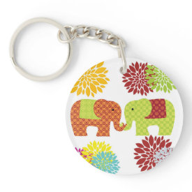 Pretty Elephants in Love Holding Trunks Flowers Acrylic Keychains
