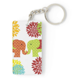 Pretty Elephants in Love Holding Trunks Flowers Acrylic Key Chains