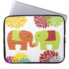 Pretty Elephants in Love Holding Trunks Flowers Computer Sleeves