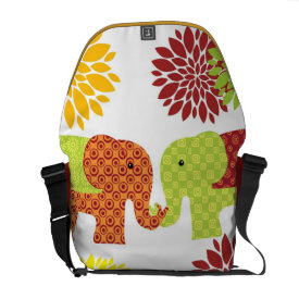 Pretty Elephants in Love Holding Trunks Flowers Courier Bags