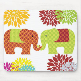 Pretty Elephants in Love Holding Trunks Flowers Mouse Pads