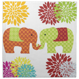 Pretty Elephants in Love Holding Trunks Flowers Cloth Napkin