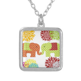 Pretty Elephants in Love Holding Trunks Flowers Pendants
