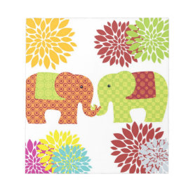 Pretty Elephants in Love Holding Trunks Flowers Memo Note Pad