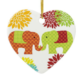 Pretty Elephants in Love Holding Trunks Flowers Christmas Ornament
