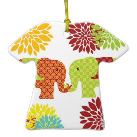 Pretty Elephants in Love Holding Trunks Flowers Ornament