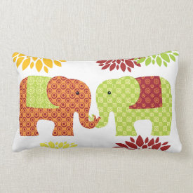 Pretty Elephants in Love Holding Trunks Flowers Pillows