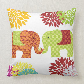 Pretty Elephants in Love Holding Trunks Flowers Throw Pillows