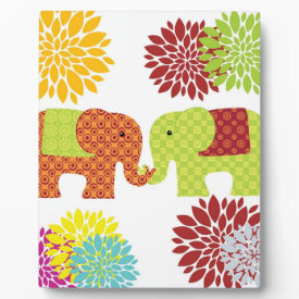 Pretty Elephants in Love Holding Trunks Flowers Photo Plaques