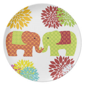 Pretty Elephants in Love Holding Trunks Flowers Party Plate
