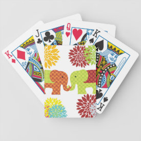 Pretty Elephants in Love Holding Trunks Flowers Poker Deck