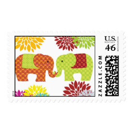 Pretty Elephants in Love Holding Trunks Flowers Postage Stamps