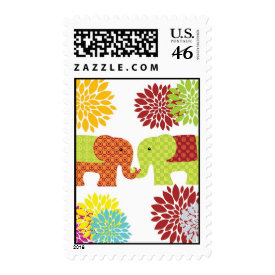 Pretty Elephants in Love Holding Trunks Flowers Postage Stamp