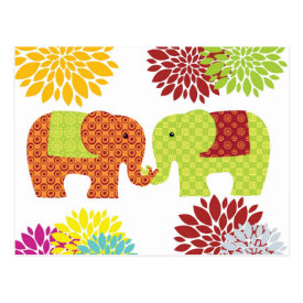 Pretty Elephants in Love Holding Trunks Flowers Post Card