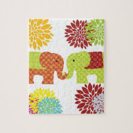 Pretty Elephants in Love Holding Trunks Flowers Puzzle