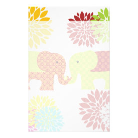 Pretty Elephants in Love Holding Trunks Flowers Stationery