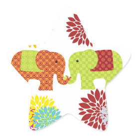 Pretty Elephants in Love Holding Trunks Flowers Star Stickers