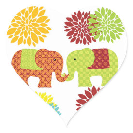 Pretty Elephants in Love Holding Trunks Flowers Heart Stickers