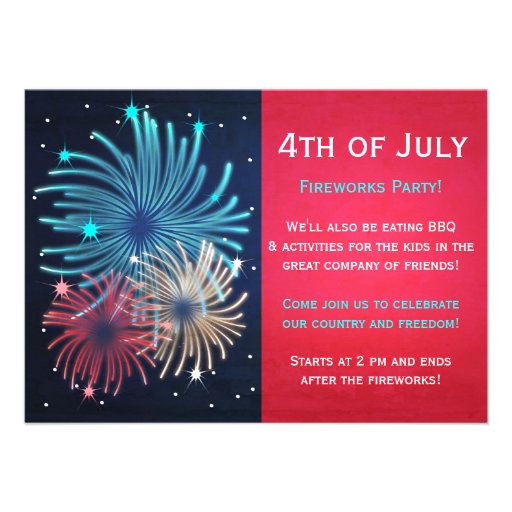 Pretty Fireworks 4th of July Party Invitations (front side)