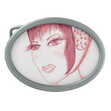 Pretty Flapper in Red Oval Belt Buckles